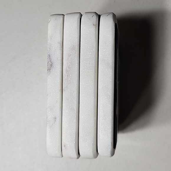 White Marble Coasters Square 4 pc Set 4 x 4 in NEW - Picture 2 of 3